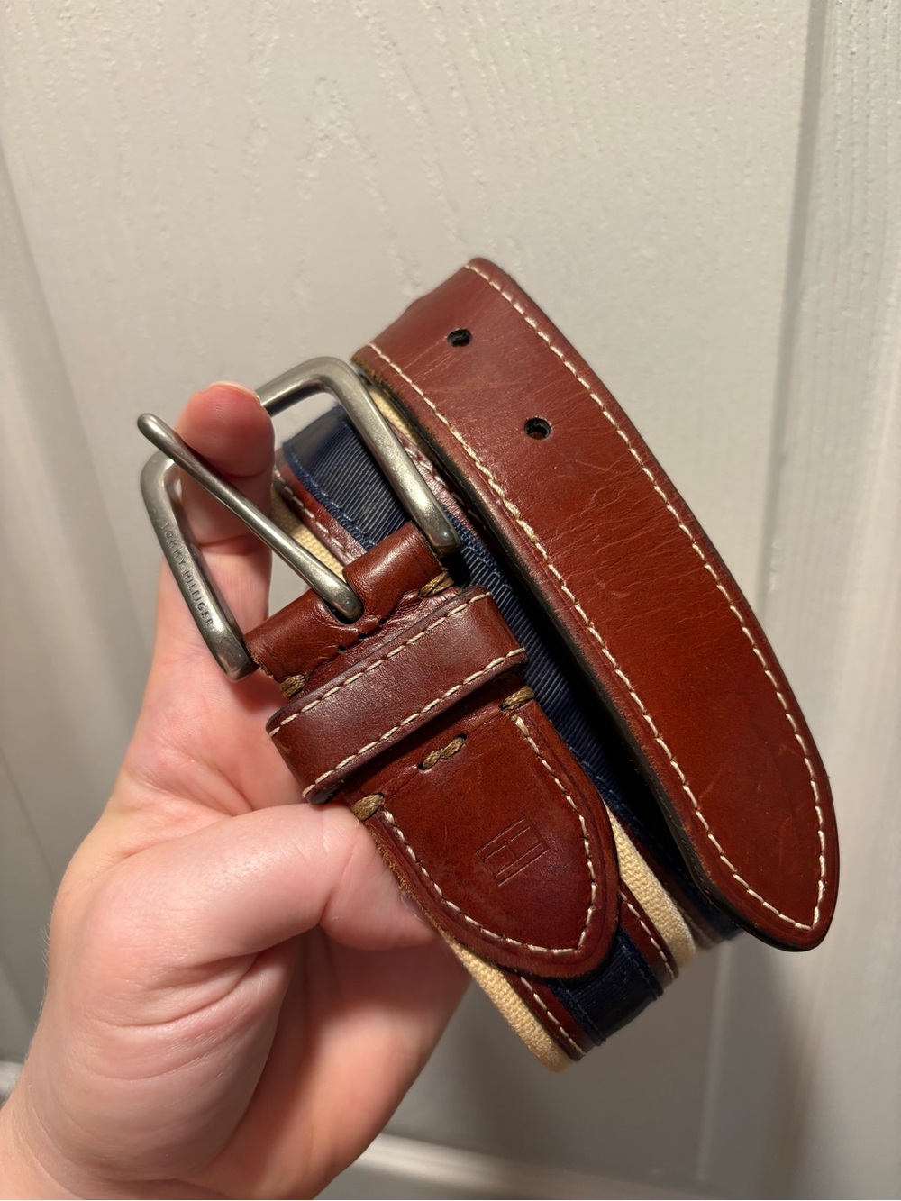 Tommy Hilfiger Brown Leather with Navy & Tan Web Belt